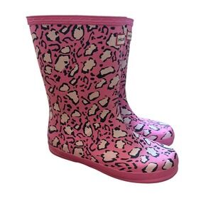 Hunter Rain Boots Kids Pink Good Leopard Print First Classic KFT5106RMA SIZE 13